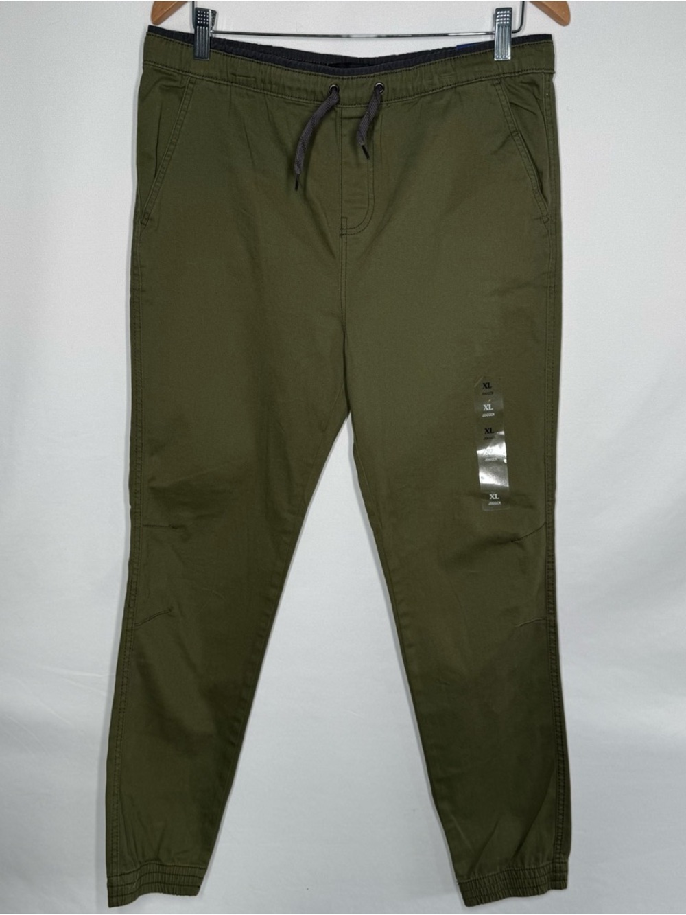 Plugg Boys Jogger Pants XL Olive Green Elastic Waist Drawstring Tapered Leg NWT